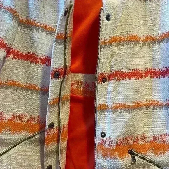 Alice + Olivia Orange Cream Stripped Aztec Jacket Lightweight Coat Size Medium. - Picture 12 of 14